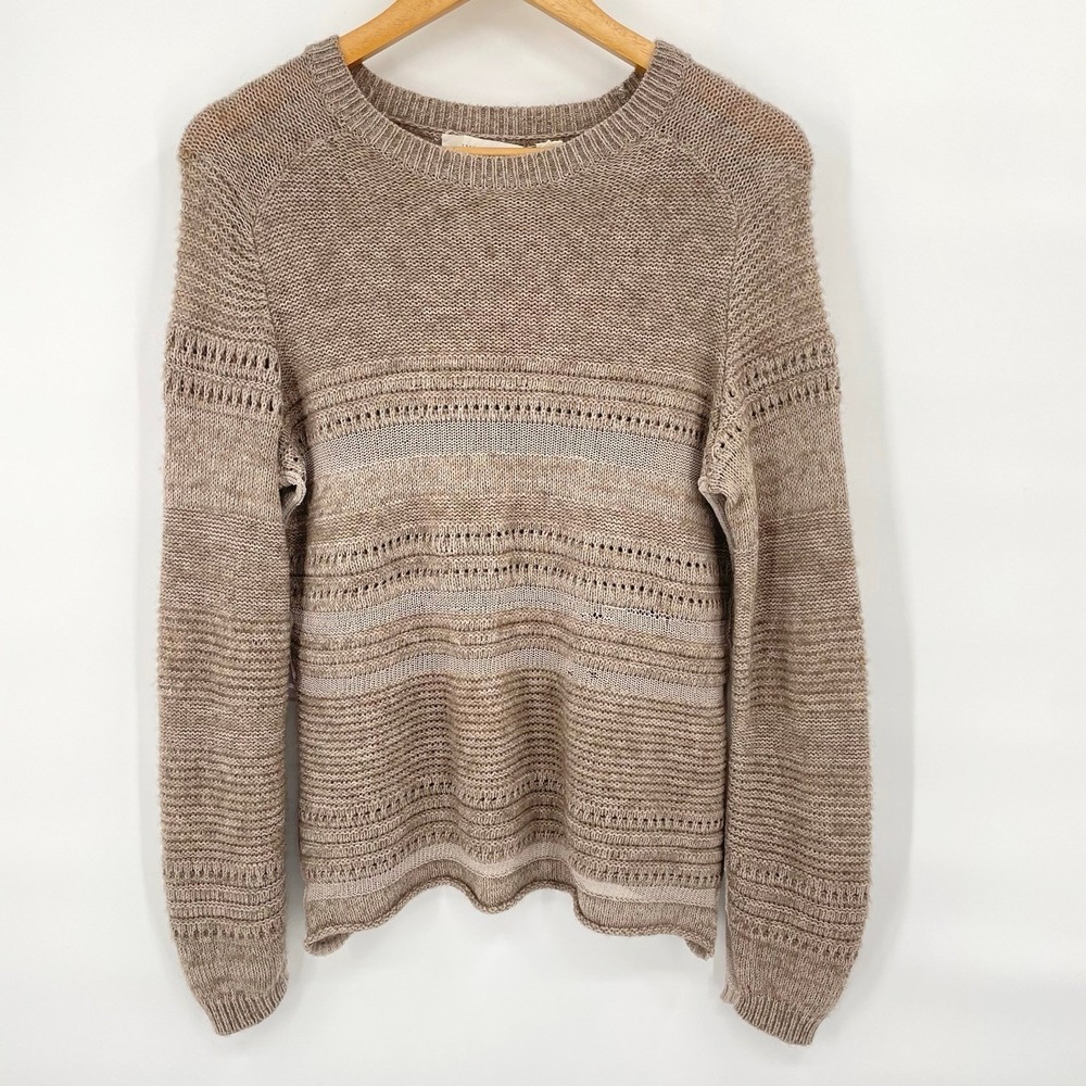 INHABIT Women's Medium Knit Sweater Wool Yak Crew Neck‎ Pullover Neutral Cabin